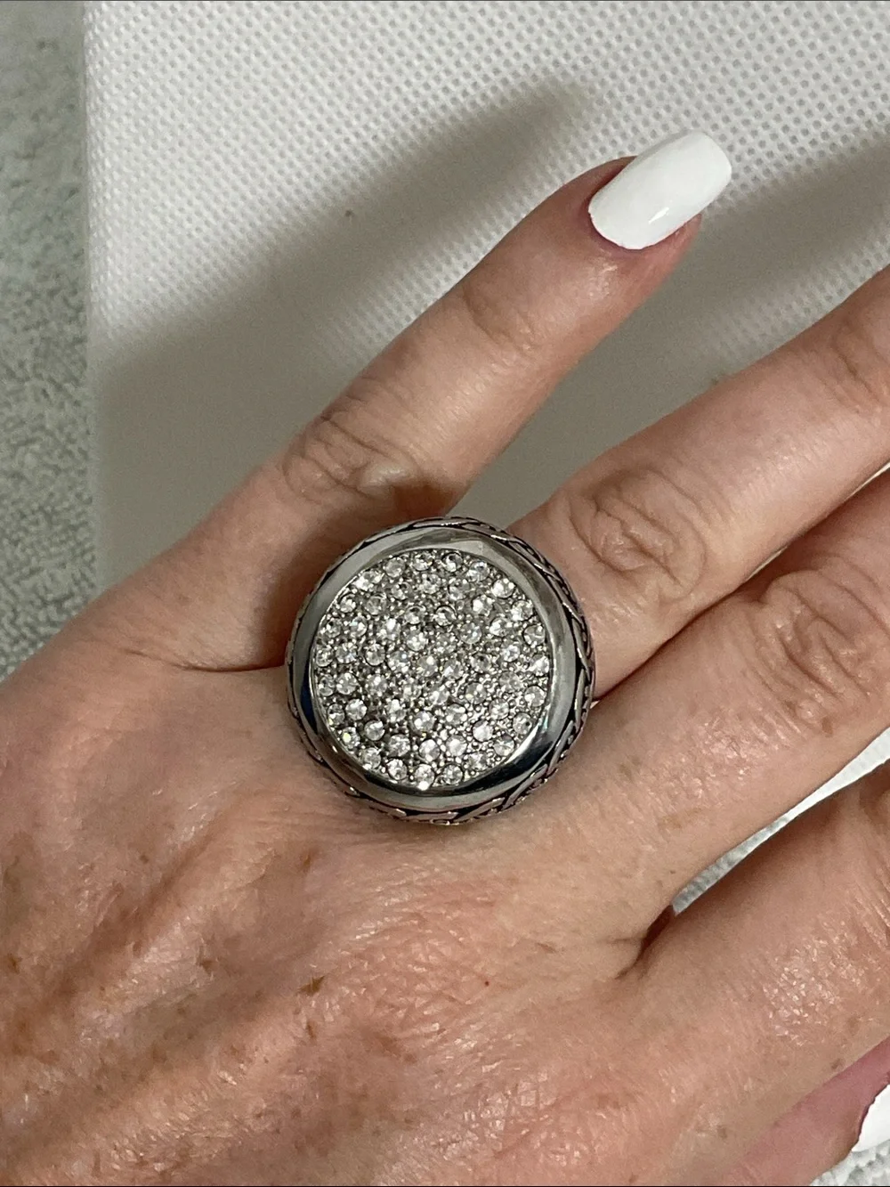 Stainless Steel Pave Crystal Disc Statement Ring Celtic Woven Band Size 8